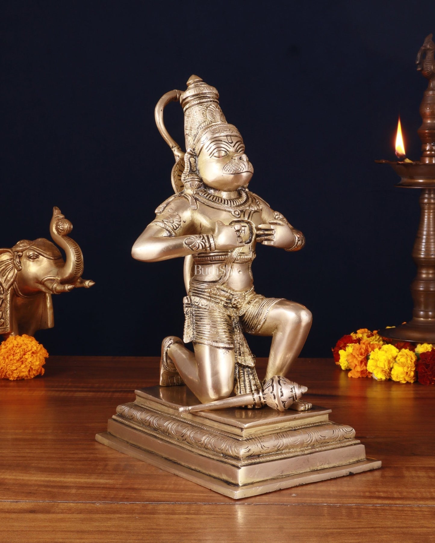 Pure Brass Lord Hanuman Tearing Chest Statue – 12 Inch - Budhshiv.com