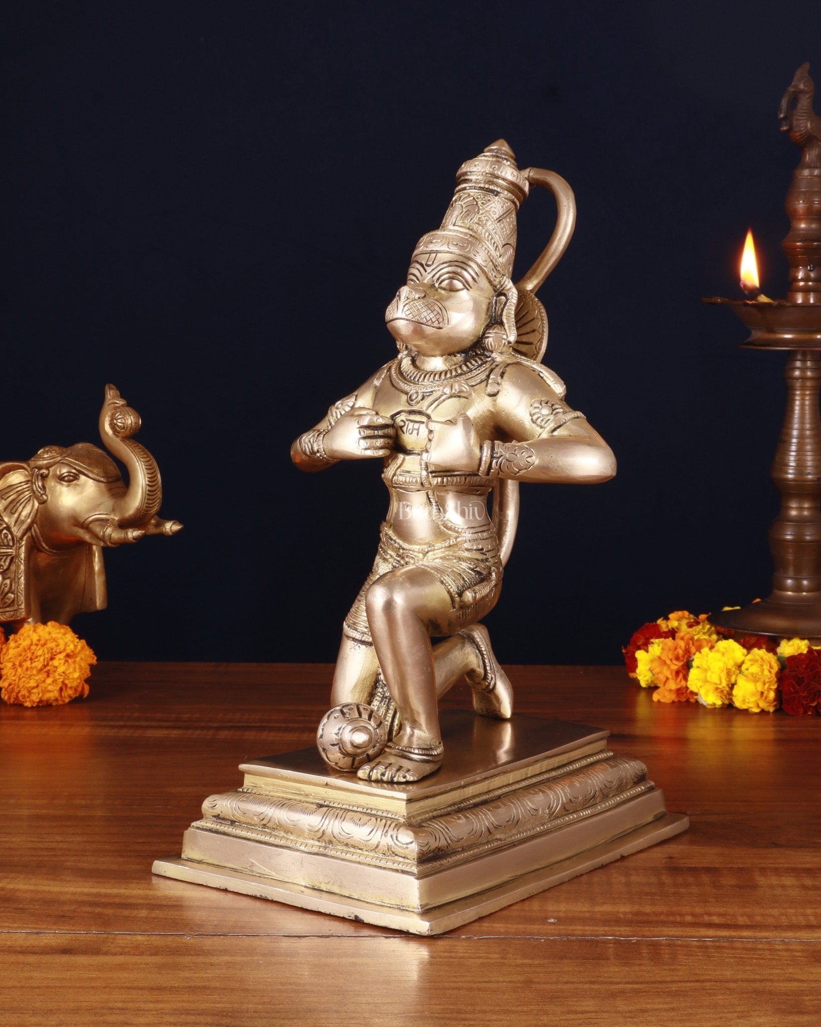 Hanuman Ripping Chest Pure Brass Lord Hanuman Tearing Chest Statue – 12 Inch – Budhshiv.com