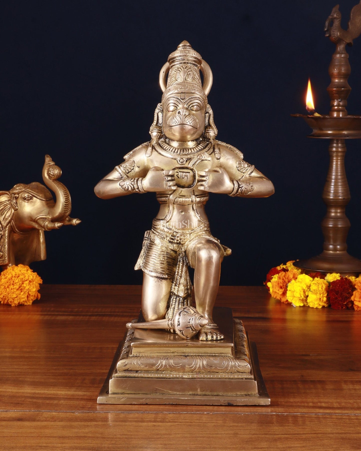 Pure Brass Lord Hanuman Tearing Chest Statue – 12 Inch - Budhshiv.com