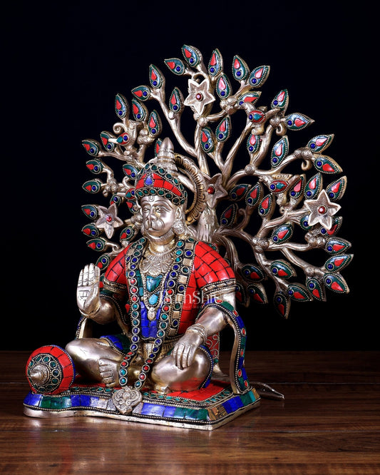 Pure Brass Lord Hanuman with Kalpavriksha Tree 13 inch - Budhshiv.com