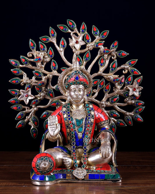 Pure Brass Lord Hanuman with Kalpavriksha Tree 13 inch - Budhshiv.com