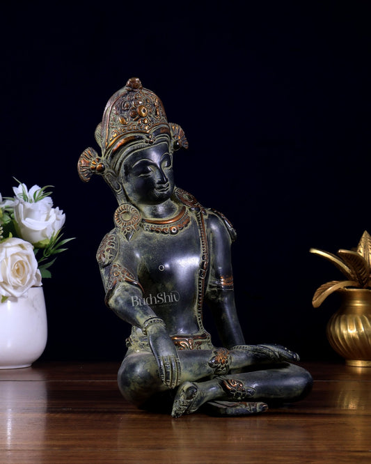 Pure Brass Lord Indra Dev Idol – Vintage Finish 9 inch - Budhshiv.com
