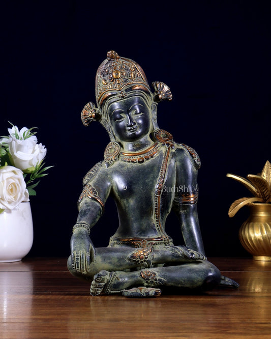 Pure Brass Lord Indra Dev Idol – Vintage Finish 9 inch - Budhshiv.com