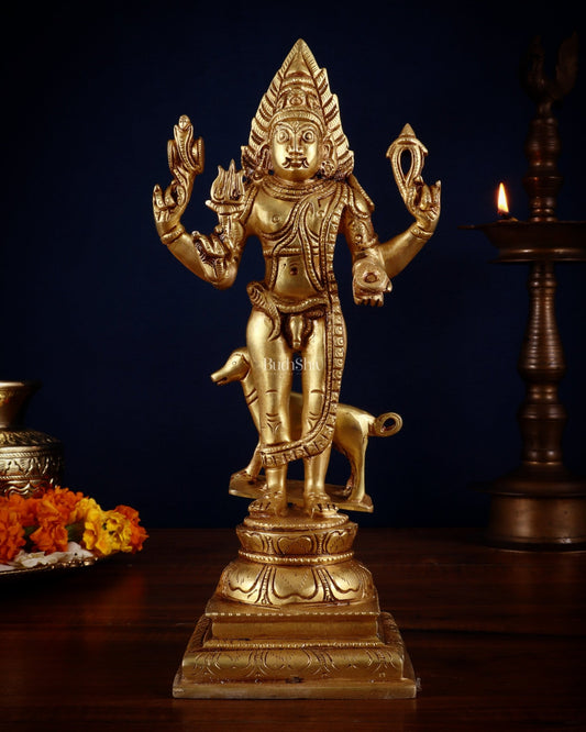 Pure Brass Lord Kaal Bhairava Superfine Statue – 12 Inch - Budhshiv.com