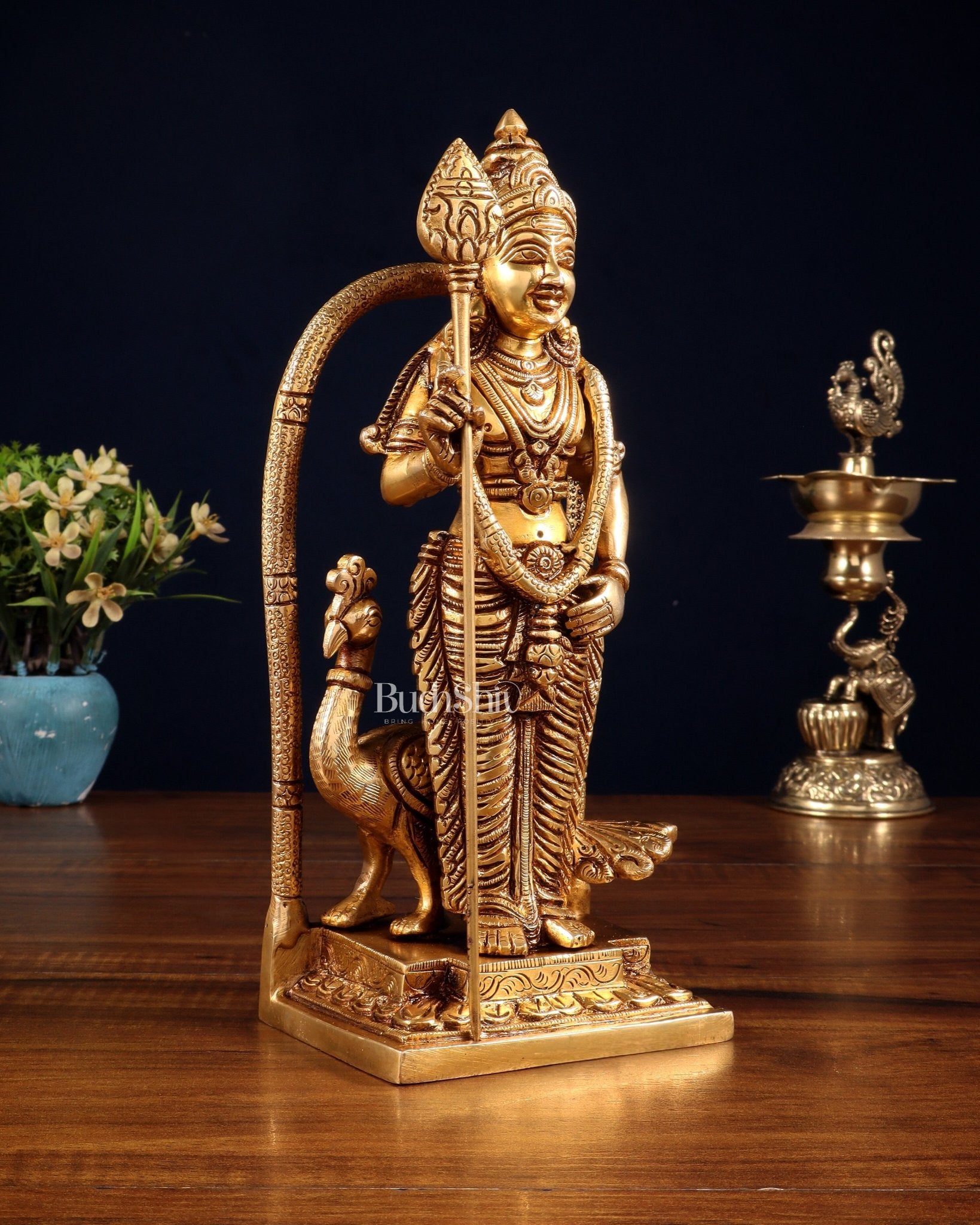 Pure Brass Lord Kartikeya Murugan Swamy Idol 9" - Budhshiv.com