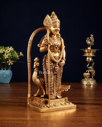 Pure Brass Lord Kartikeya Murugan Swamy Idol 9" - Budhshiv.com