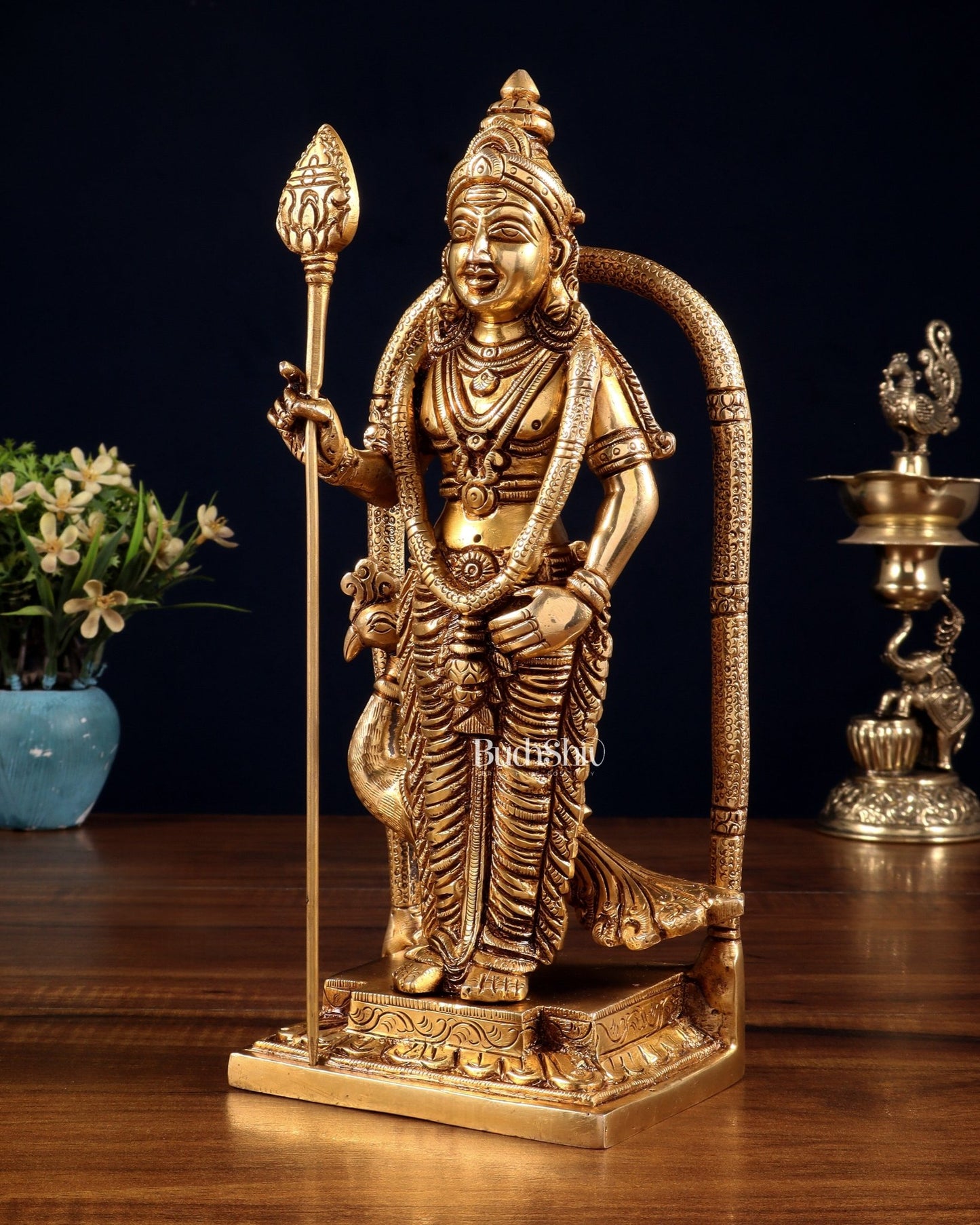 Pure Brass Lord Kartikeya Murugan Swamy Idol 9" - Budhshiv.com