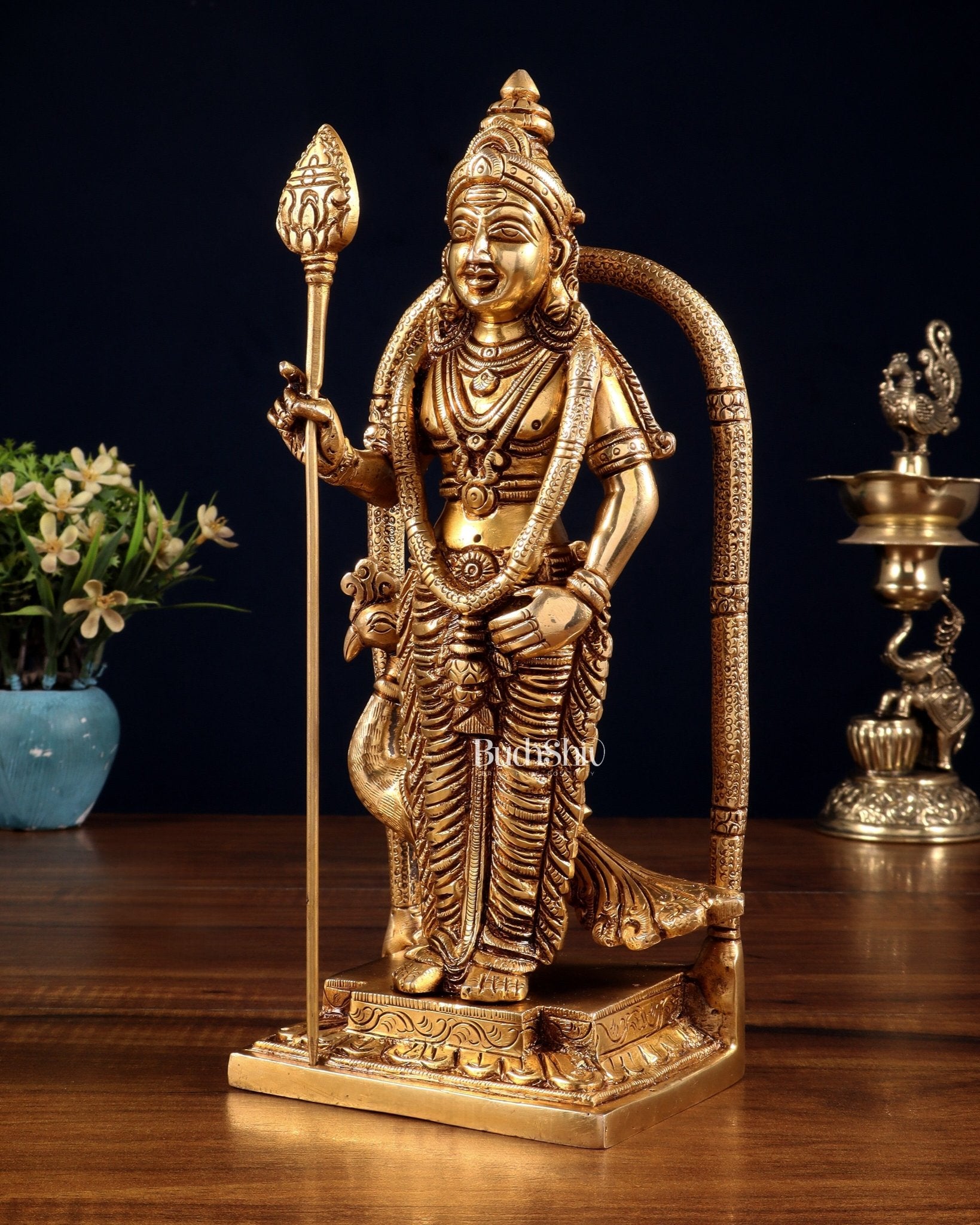 Pure Brass Lord Kartikeya Murugan Swamy Idol 9" - Budhshiv.com