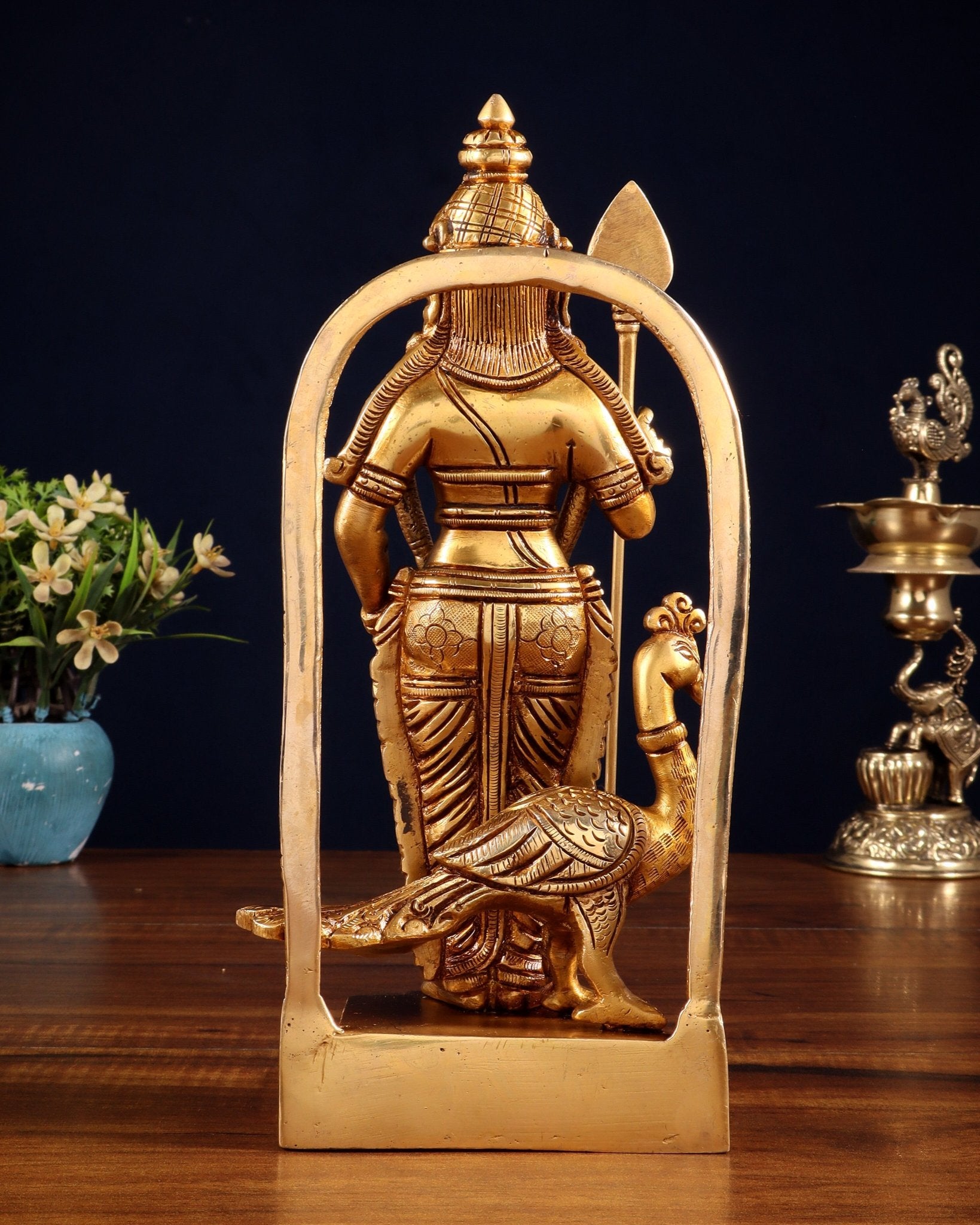 Pure Brass Lord Kartikeya Murugan Swamy Idol 9" - Budhshiv.com