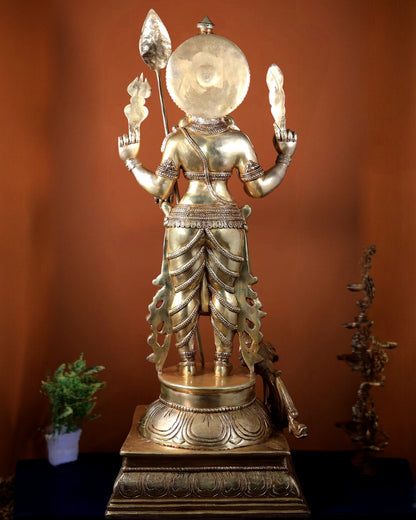 Pure Brass Lord Kartikeya (Murugan Swamy) Large Statue – Temple Grade Divine Artefact 49 inch - Budhshiv.com