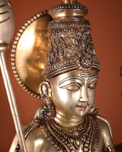 Pure Brass Lord Kartikeya (Murugan Swamy) Large Statue – Temple Grade Divine Artefact 49 inch - Budhshiv.com