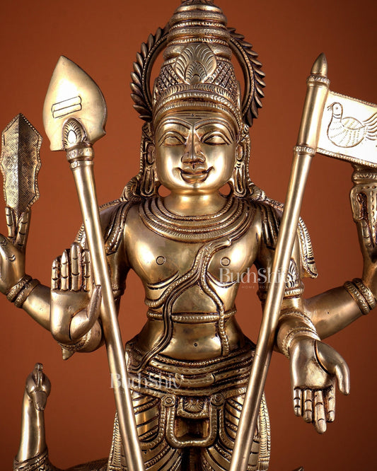 Pure Brass Lord Kartikeya Murugan Swamy Statue Idol 25" - Budhshiv.com