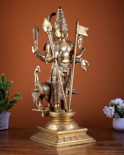 Pure Brass Lord Kartikeya Murugan Swamy Statue Idol 25" - Budhshiv.com