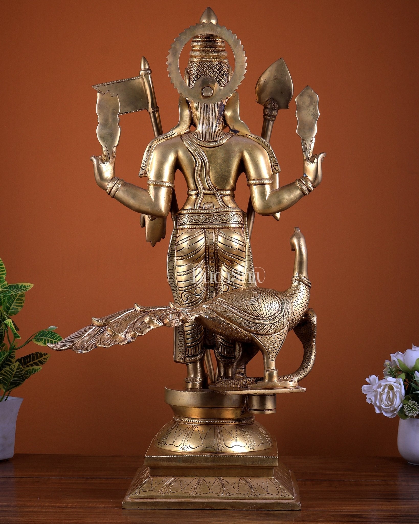 Pure Brass Lord Kartikeya Murugan Swamy Statue Idol 25" - Budhshiv.com