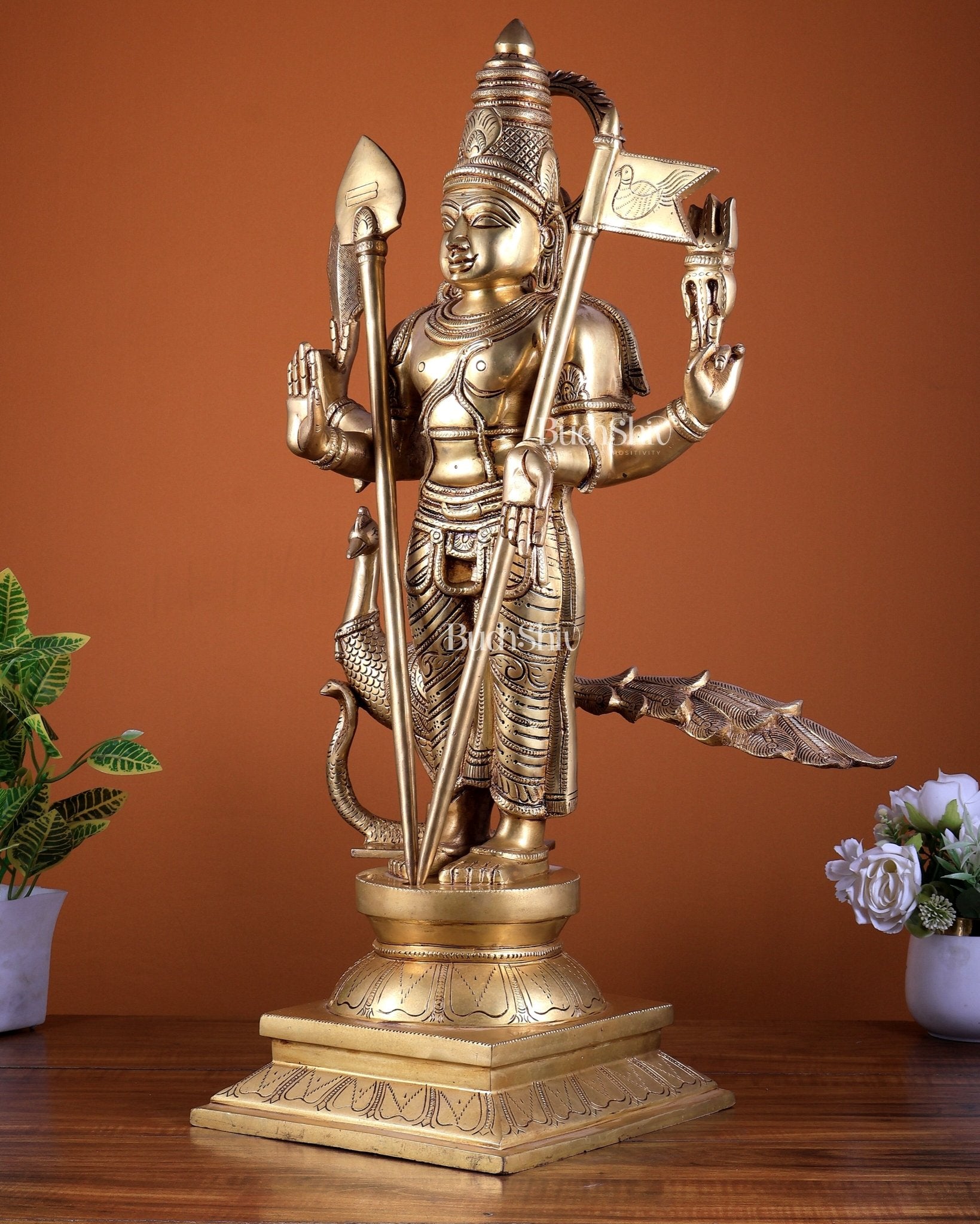 Pure Brass Lord Kartikeya Murugan Swamy Statue Idol 25" - Budhshiv.com