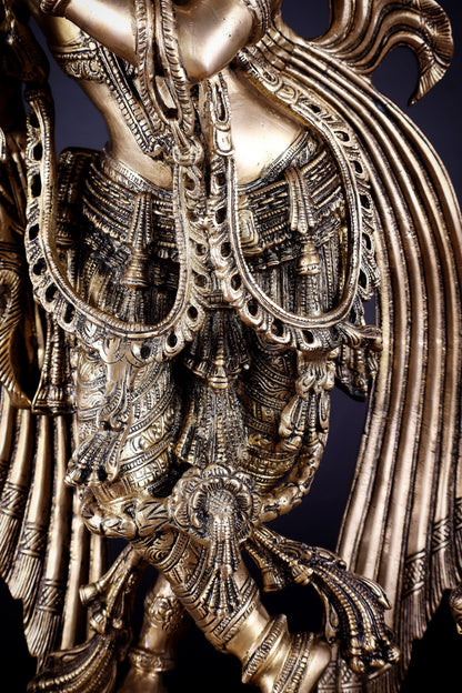 Pure Brass Lord Krishna Chola - Inspired Sculpture 25 inch - Budhshiv.com