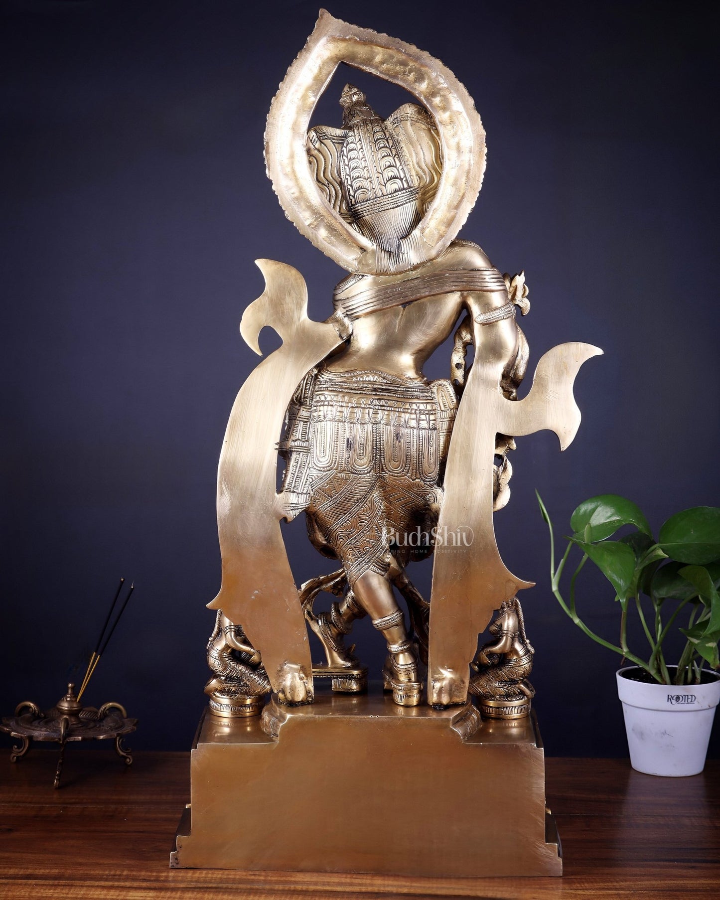 Pure Brass Lord Krishna Chola - Inspired Sculpture 25 inch - Budhshiv.com