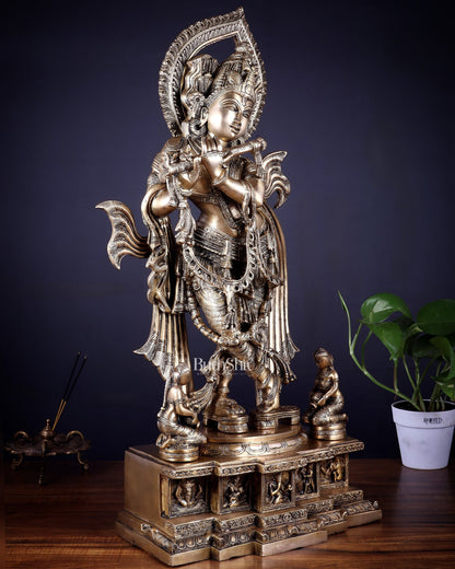 Pure Brass Lord Krishna Chola - Inspired Sculpture 25 inch - Budhshiv.com