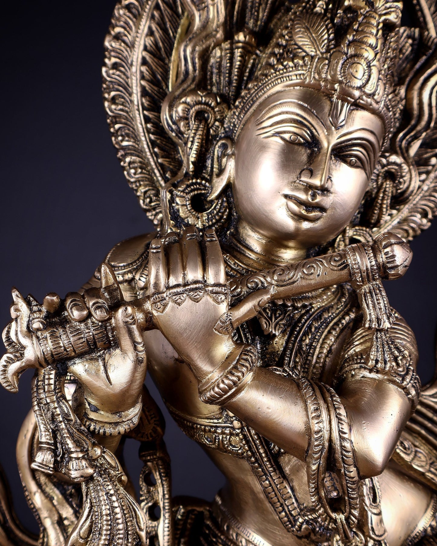 Pure Brass Lord Krishna Chola - Inspired Sculpture 25 inch - Budhshiv.com