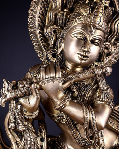 Pure Brass Lord Krishna Chola - Inspired Sculpture 25 inch - Budhshiv.com