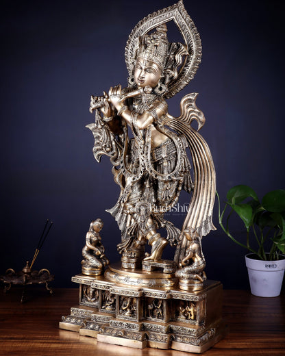 Pure Brass Lord Krishna Chola - Inspired Sculpture 25 inch - Budhshiv.com