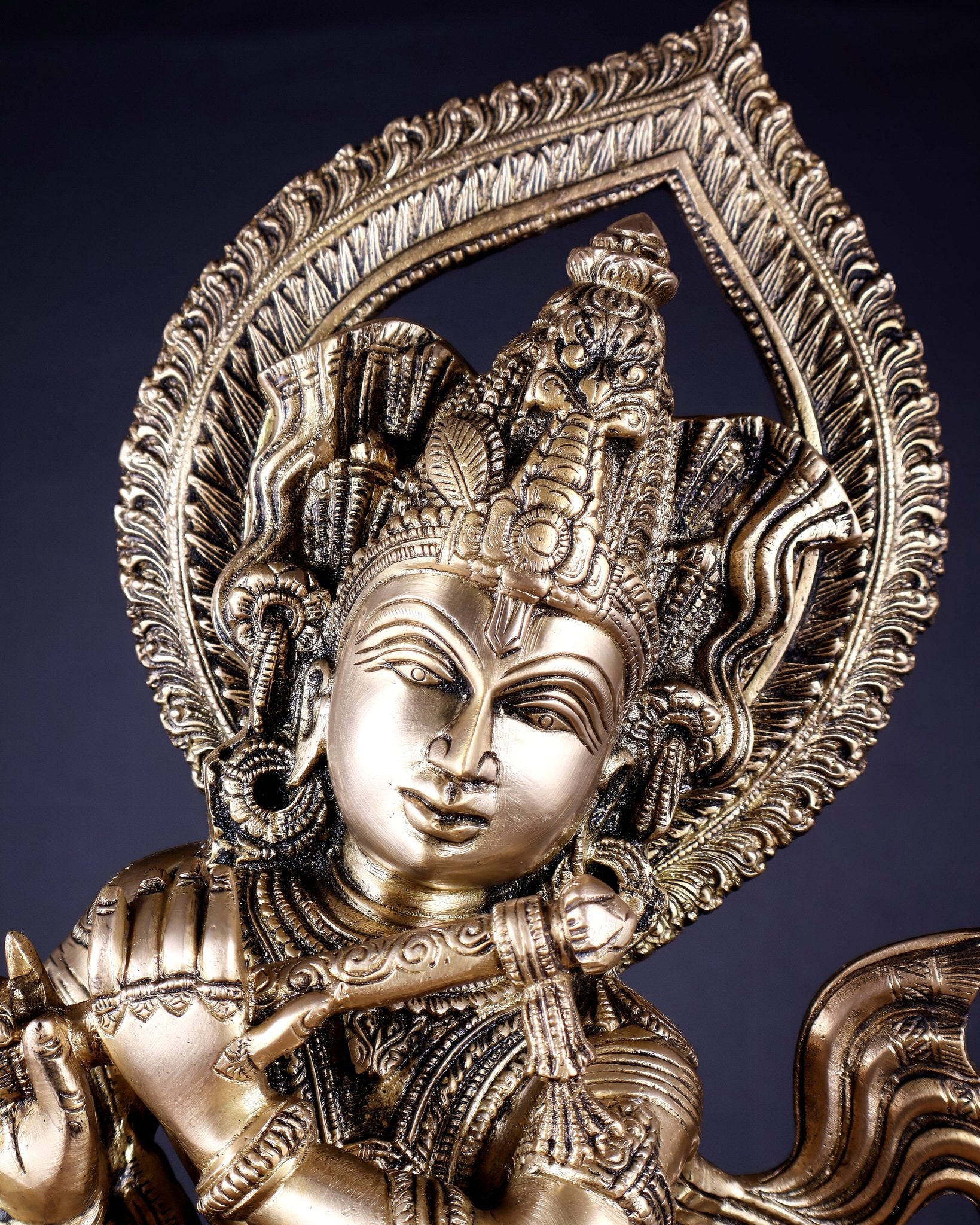 Pure Brass Lord Krishna Chola - Inspired Sculpture 25 inch - Budhshiv.com