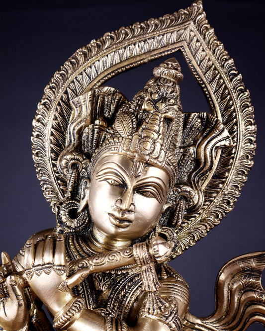 Pure Brass Lord Krishna Chola - Inspired Sculpture 25 inch - Budhshiv.com