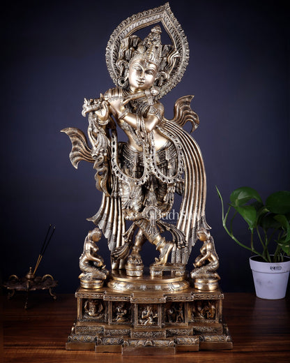 Pure Brass Lord Krishna Chola - Inspired Sculpture 25 inch - Budhshiv.com