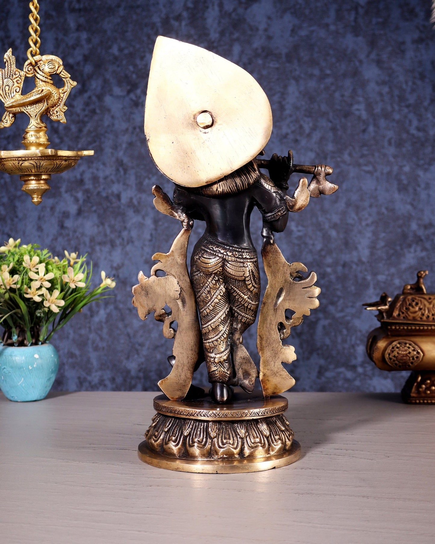 Pure Brass Lord Krishna Divine Idol – 12.5 Inch black and gold - Budhshiv.com