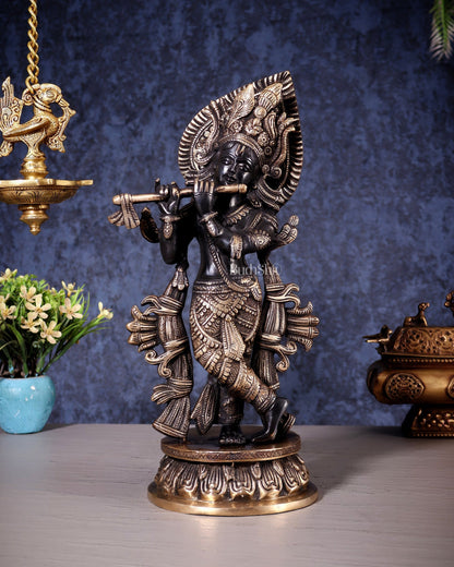 Pure Brass Lord Krishna Divine Idol – 12.5 Inch black and gold - Budhshiv.com