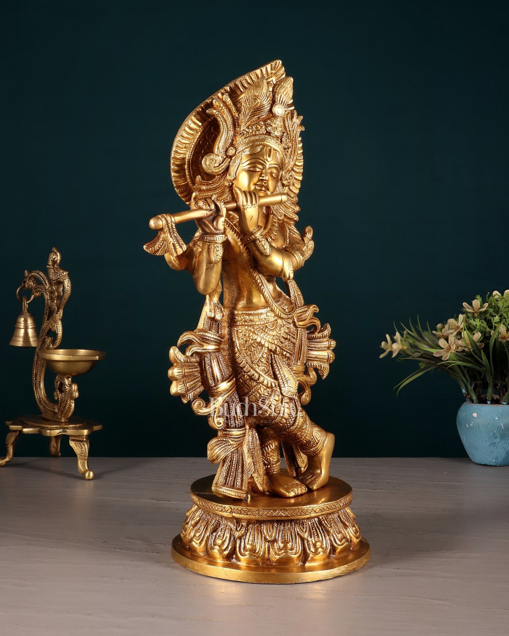 Pure Brass Lord Krishna Divine Idol – 12.5 Inch - Budhshiv.com