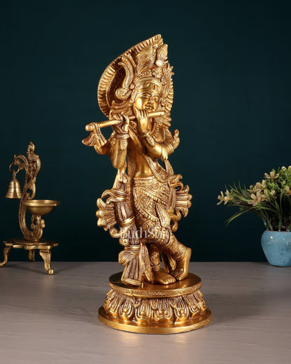 Pure Brass Lord Krishna Divine Idol – 12.5 Inch - Budhshiv.com