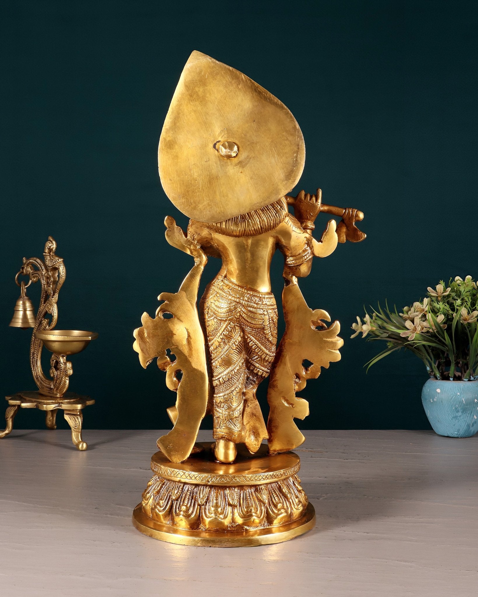 Pure Brass Lord Krishna Divine Idol – 12.5 Inch - Budhshiv.com