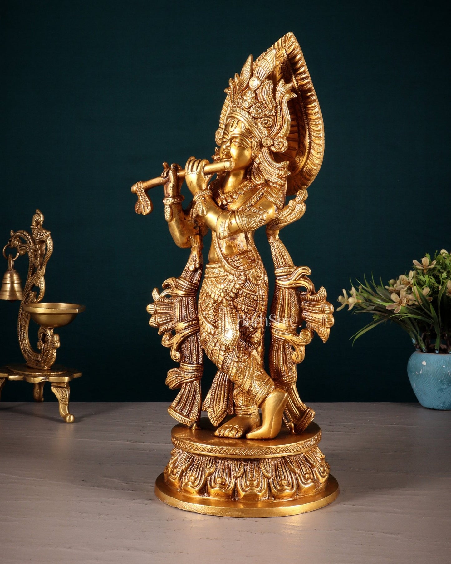 Pure Brass Lord Krishna Divine Idol – 12.5 Inch - Budhshiv.com