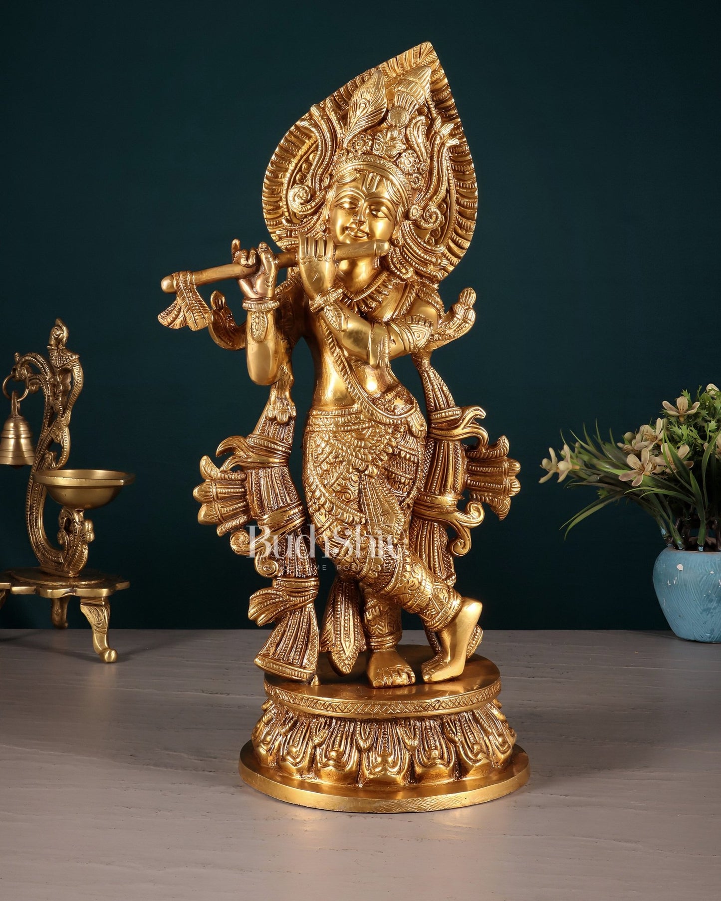 Pure Brass Lord Krishna Divine Idol – 12.5 Inch - Budhshiv.com