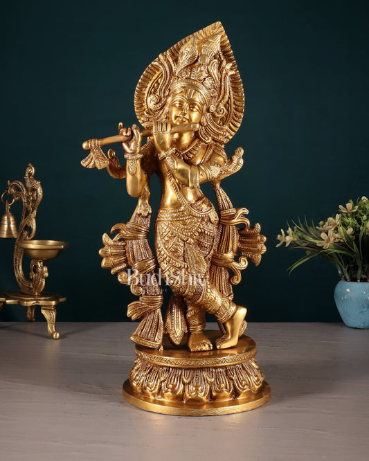 Pure Brass Lord Krishna Divine Idol – 12.5 Inch - Budhshiv.com
