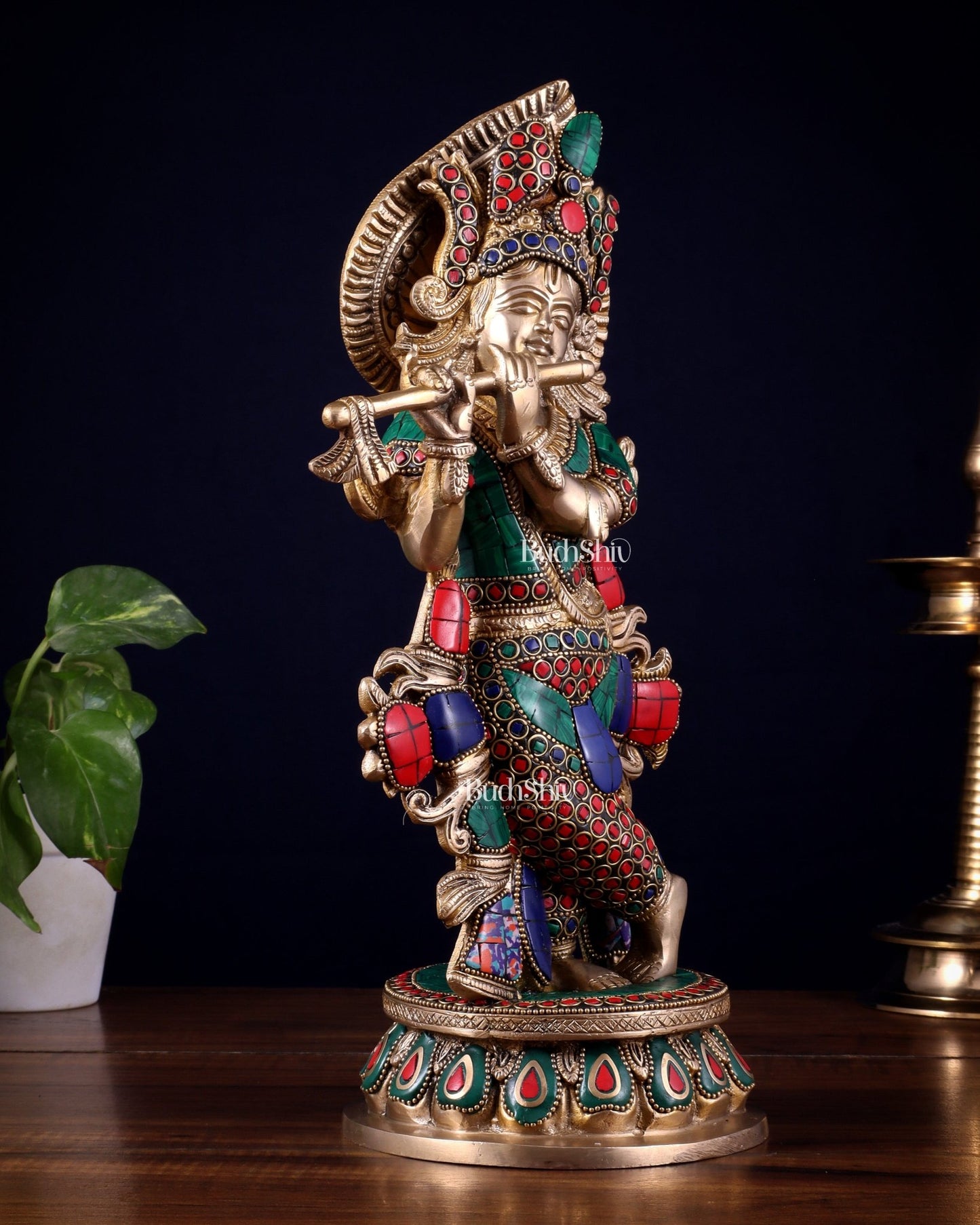 Pure Brass Lord Krishna multicolour Idol – 12.5 Inch - Budhshiv.com