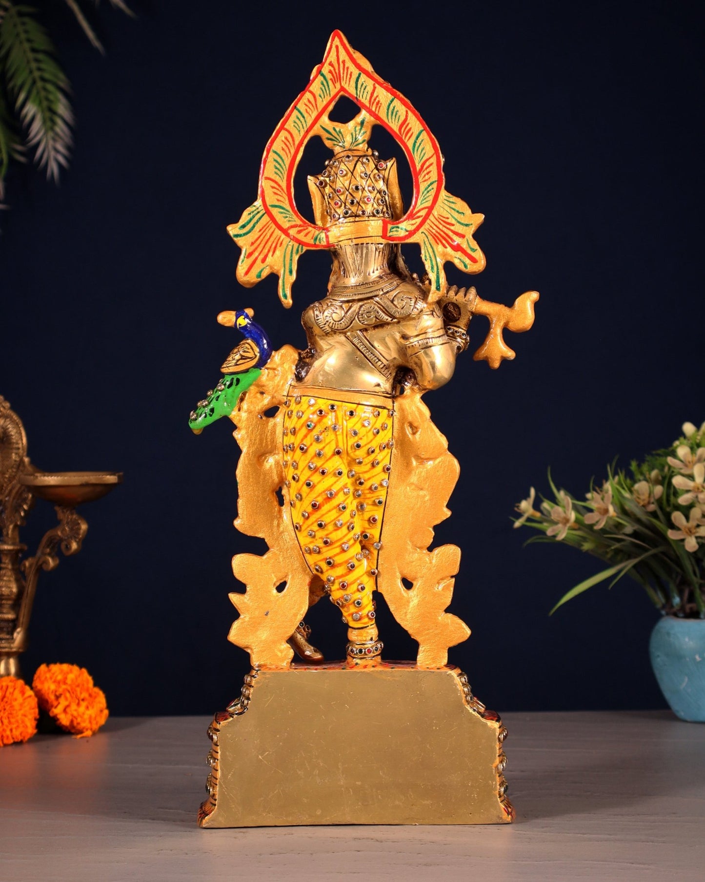 Pure Brass Lord Krishna Statue - 13.5 Inch laakh meenakari - Budhshiv.com