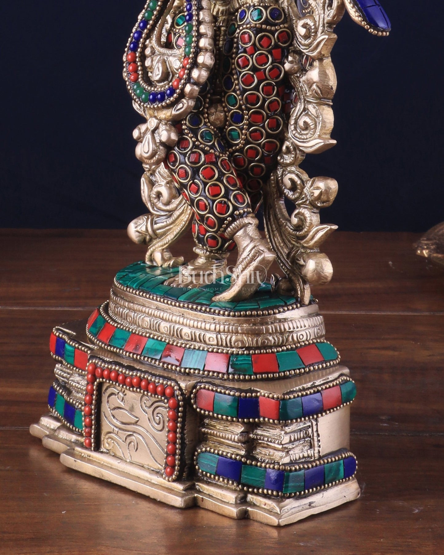 Pure Brass Lord Krishna Statue - 13.5 Inch stonework - Budhshiv.com