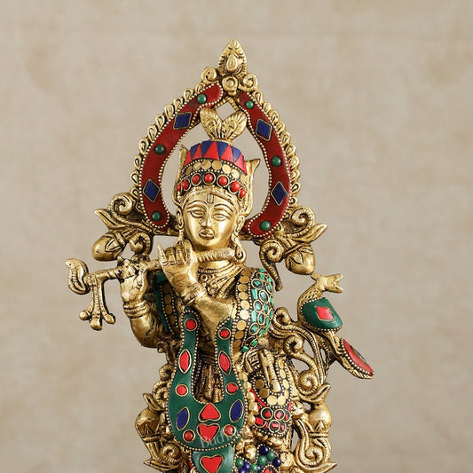 Pure Brass Lord Krishna Statue - 13.5 Inch - Budhshiv.com