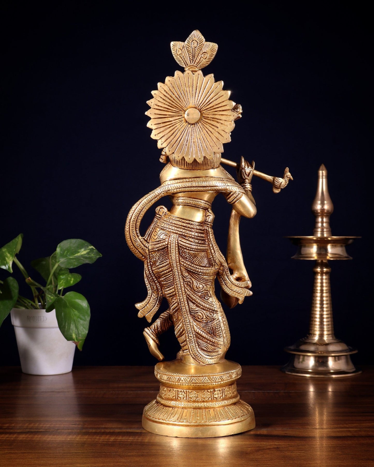 Pure Brass Lord Krishna Statue | 15.5" - Budhshiv.com