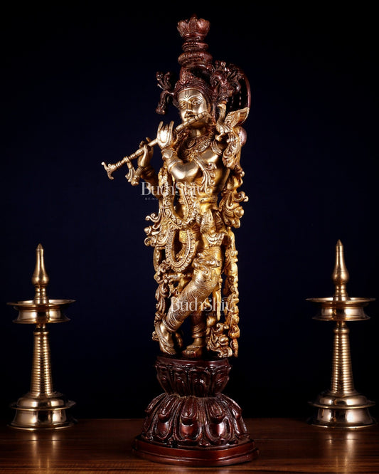 Pure brass Lord Krishna statue 25 inch - Budhshiv.com