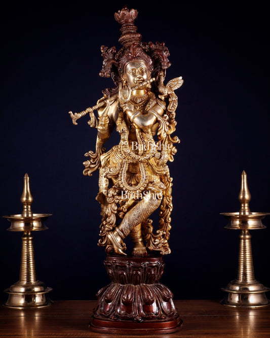 Pure brass Lord Krishna statue 25 inch - Budhshiv.com