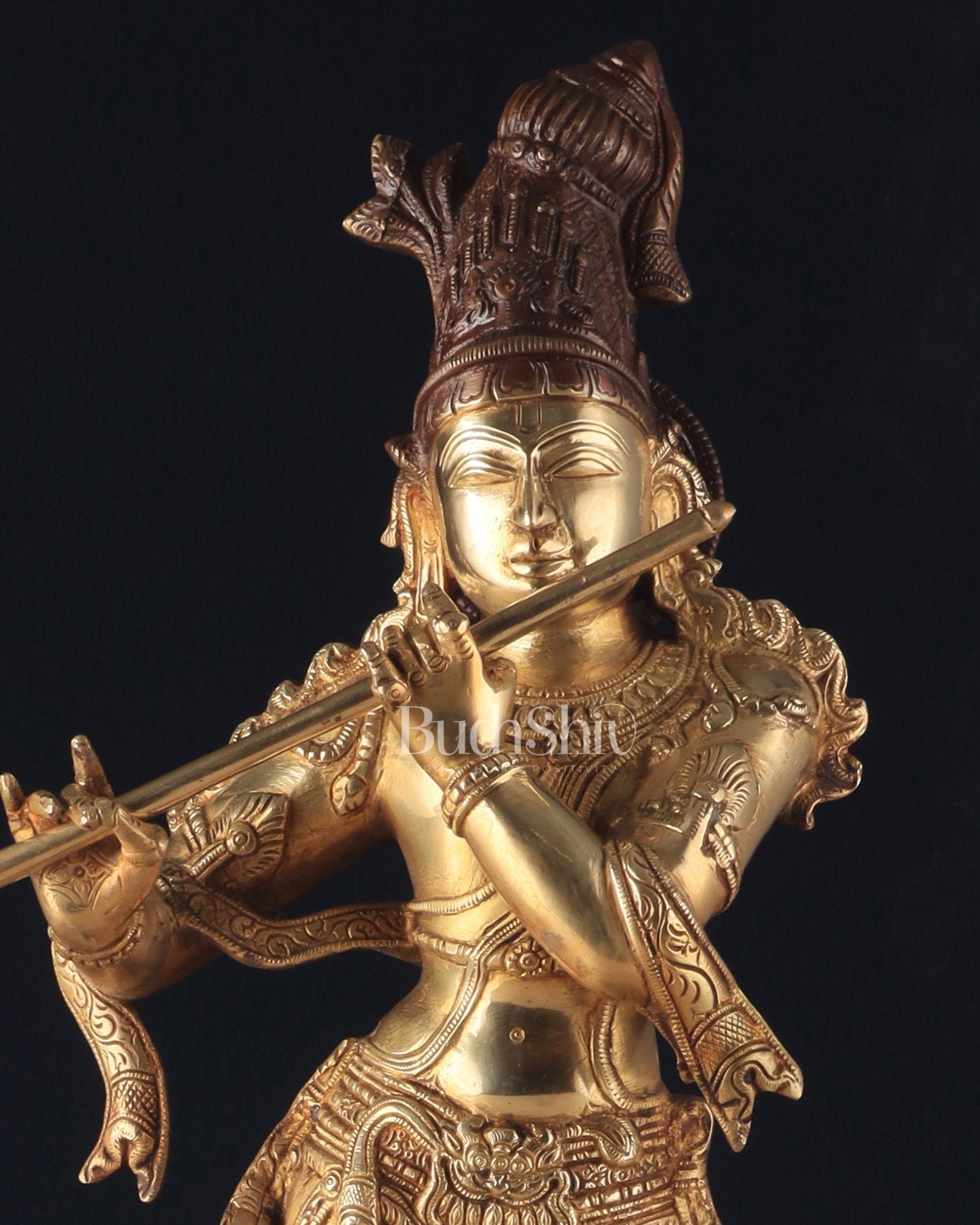 Pure Brass Lord Krishna Statue dual tone 22 inch - Budhshiv.com