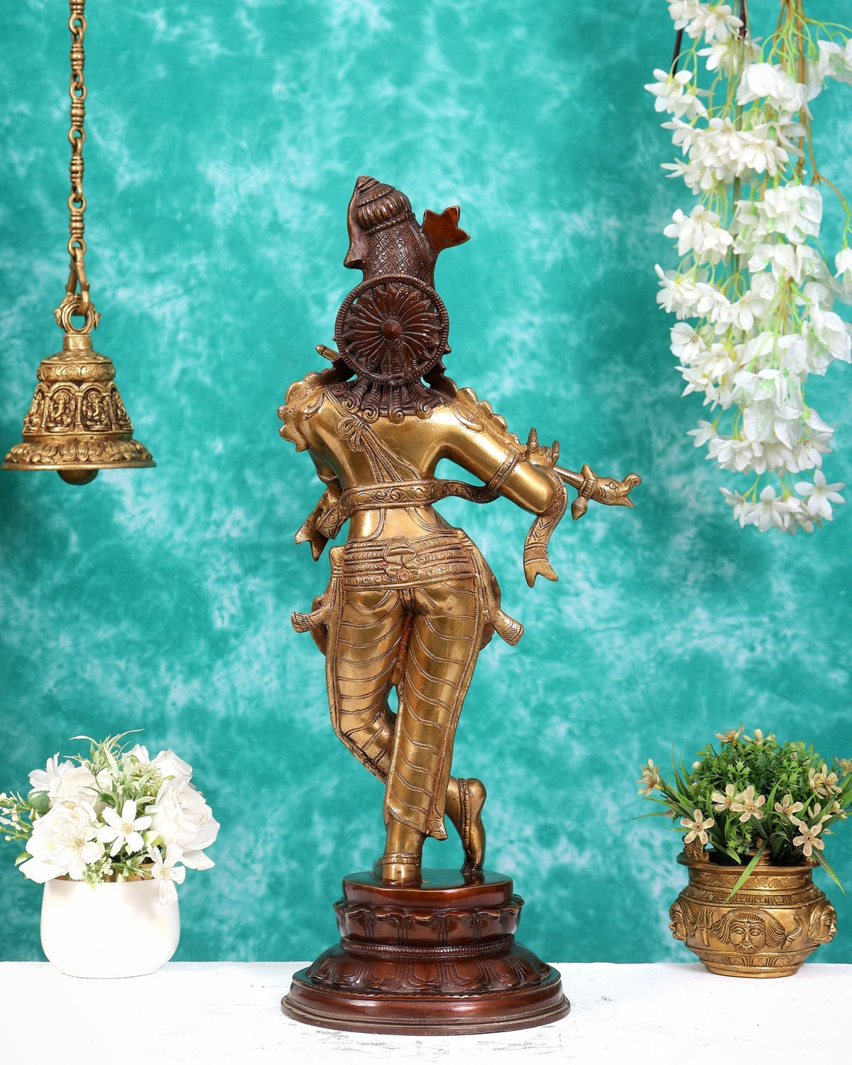 Pure Brass Lord Krishna Statue dual tone 22 inch - Budhshiv.com