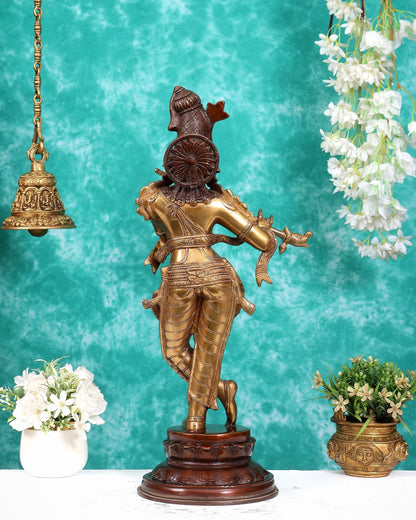 Pure Brass Lord Krishna Statue dual tone 22 inch - Budhshiv.com