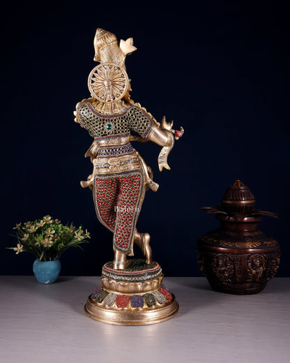 Pure Brass Lord Krishna Statue jewel work 22 inch - Budhshiv.com