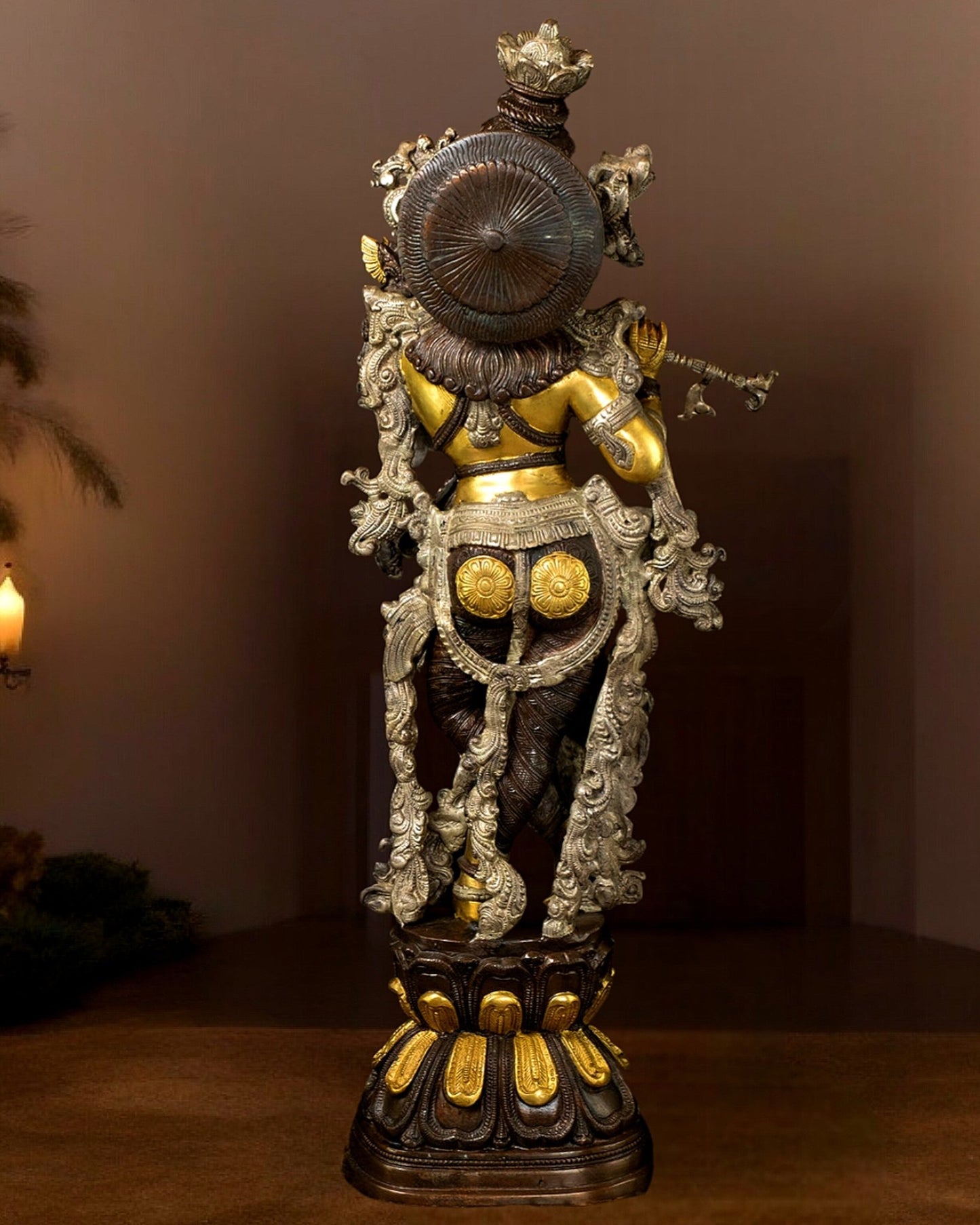 Pure Brass Lord Krishna Statue - Three Tone Finish | 30 Inch Height - Budhshiv.com