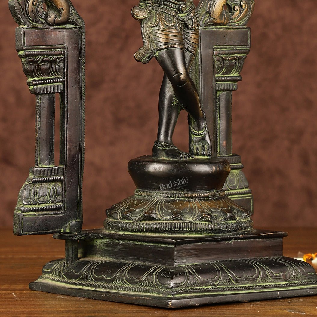 Pure Brass Lord Krishna with Celestial Aura Prabhavali Idol 12.5" - Budhshiv.com