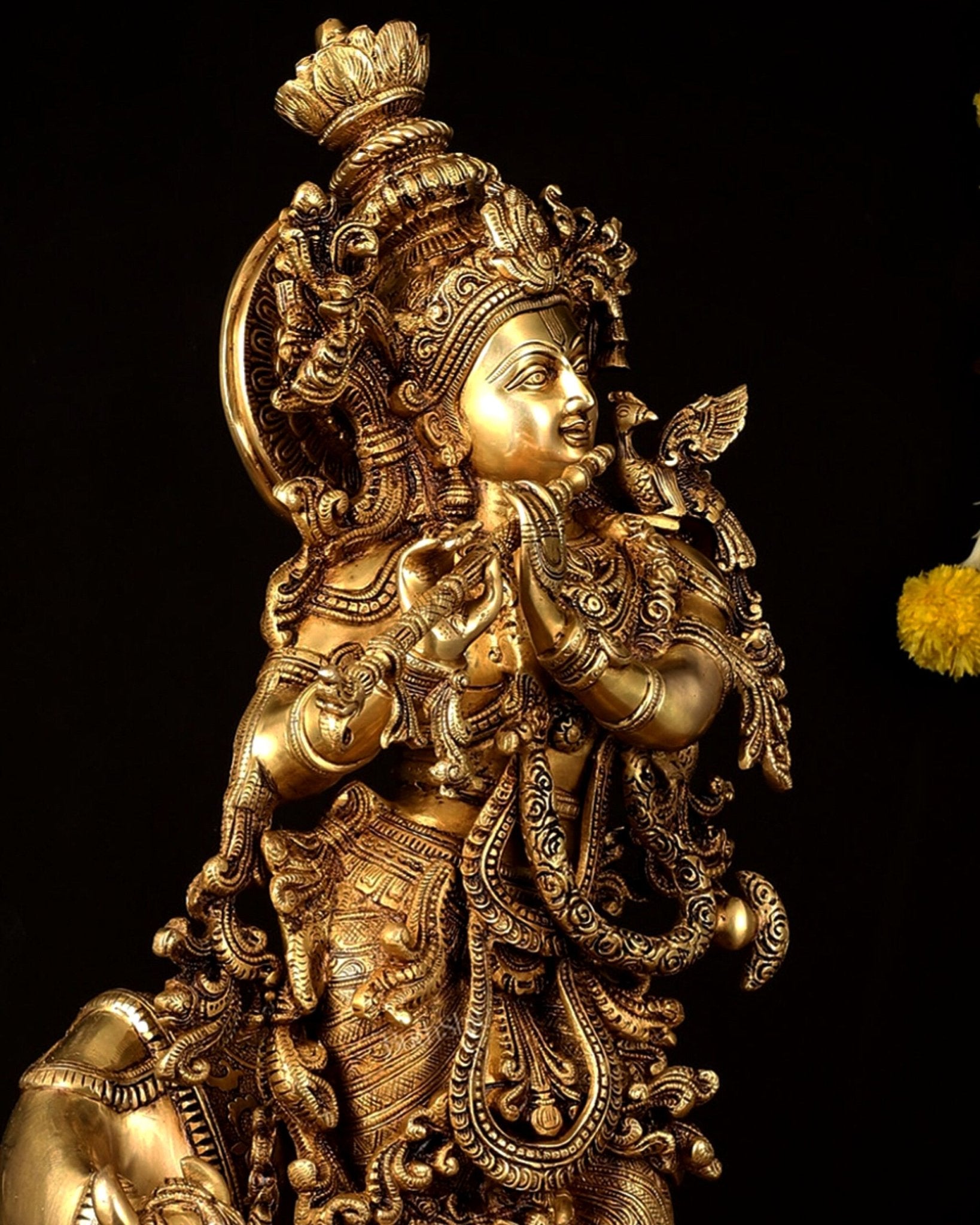 Pure Brass Lord Krishna with Cow large Statue - 29" Height - Budhshiv.com